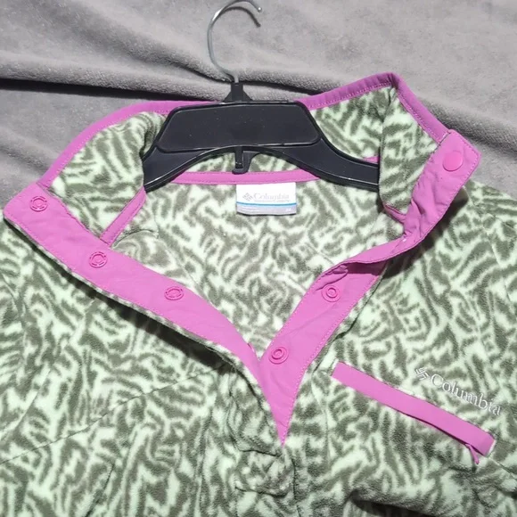 Columbia Green Fleece Pullover Jacket Medium Snap Neck - Picture 4 of 6